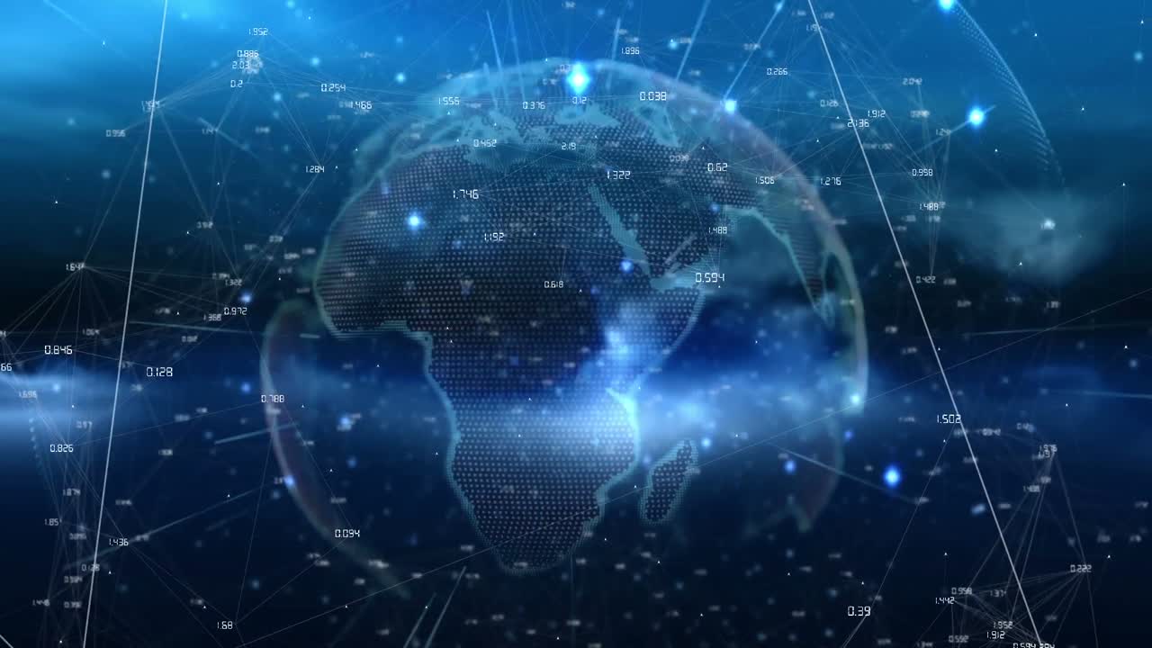 파란색 배경에 있는 지구와 연결 네트워크의 애니메이션