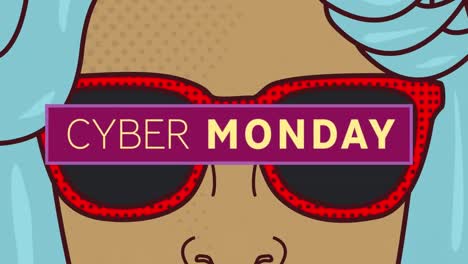 animatorom od cyber lunes texto sobre cara de dibujos animados retro con gafas de sol