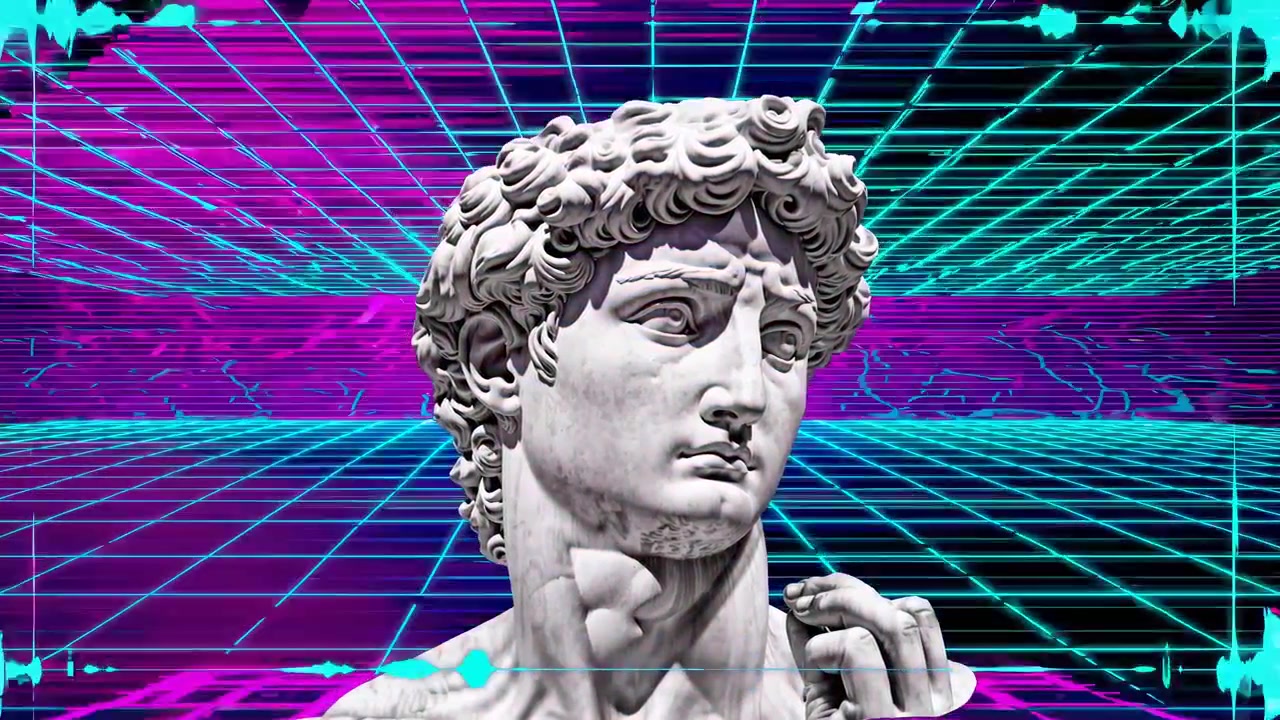 Animazione estetica Vaporwave con la statua del David di Michelangelo