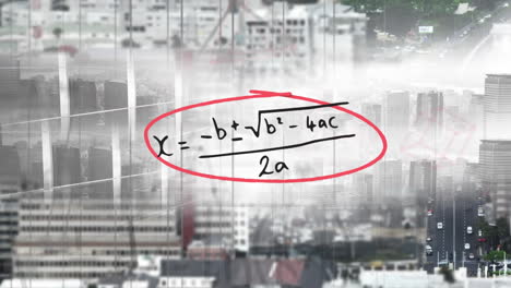animación del procesamiento de datos financieros sobre la ciudad