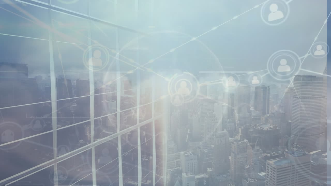 Animation of cityscape over network of connections