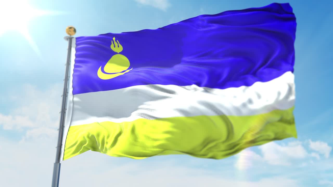 부야티아의 기둥에 깃발을 흔드는 4k 3d 그림