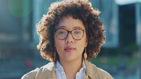 business, city and serious face of woman in urban