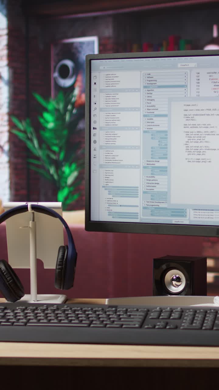 Vertical video Debugging software programming language displayed on computer monitor