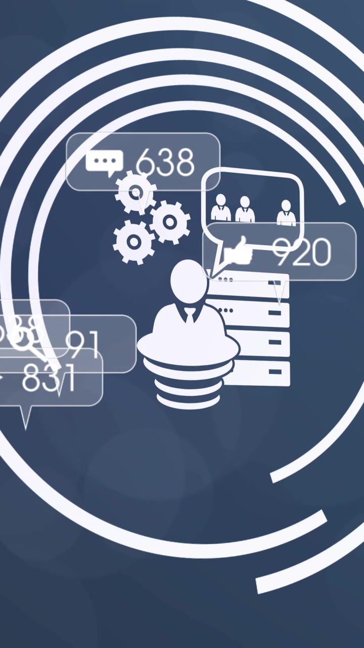Animation of icons and growing numbers on black background