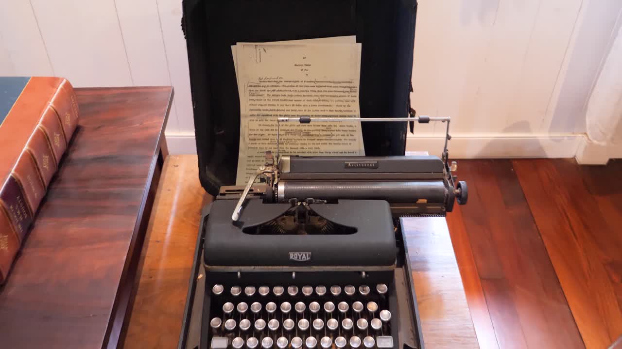 James Norman Hall's typewriter and writings, Papeete,Tahiti.