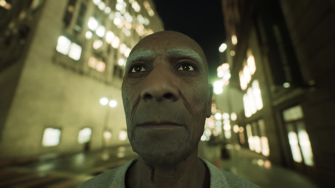 anciano asiático en la gran ciudad por la noche