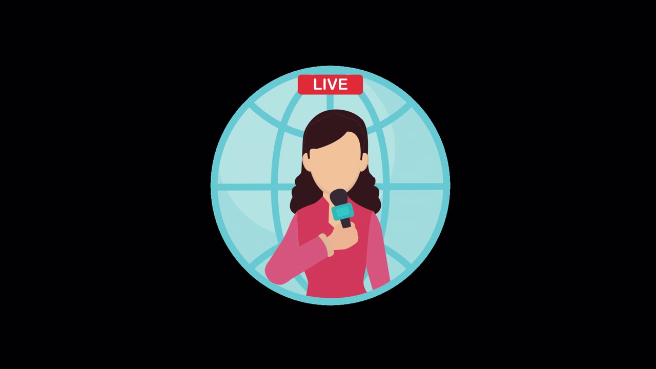 Animeret kvindelig reporter, der sender live globale nyheder