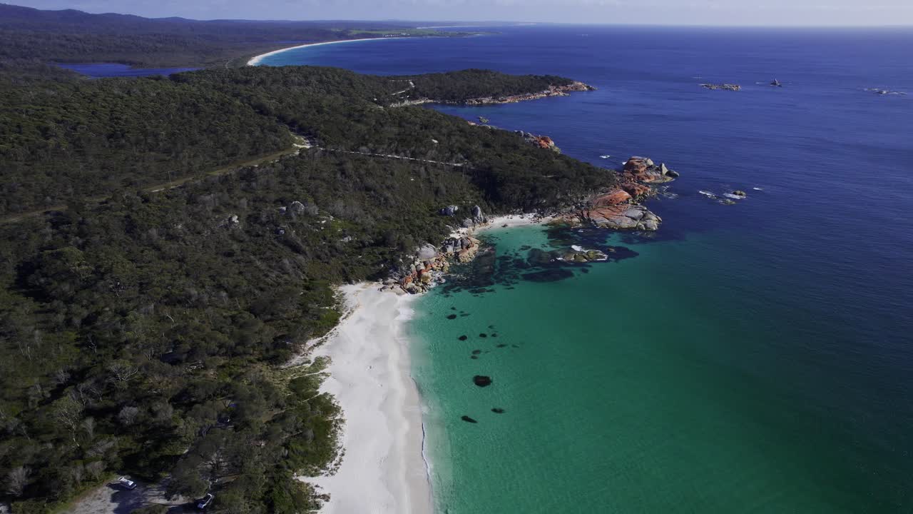Turquoise Seascape, Cosy Corner, Binalong Bay, Tasmania, Australia - Aerial Shot