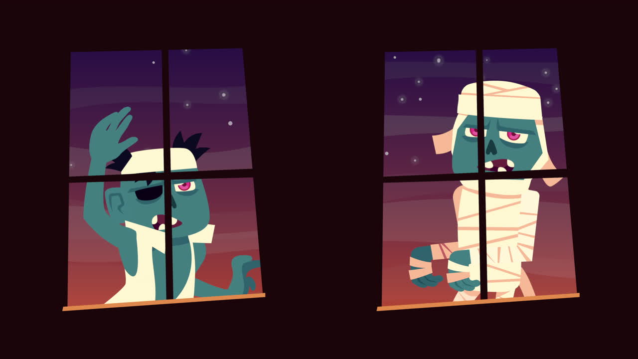 창문에 있는 좀비들 - 할로윈 일러스트레이션