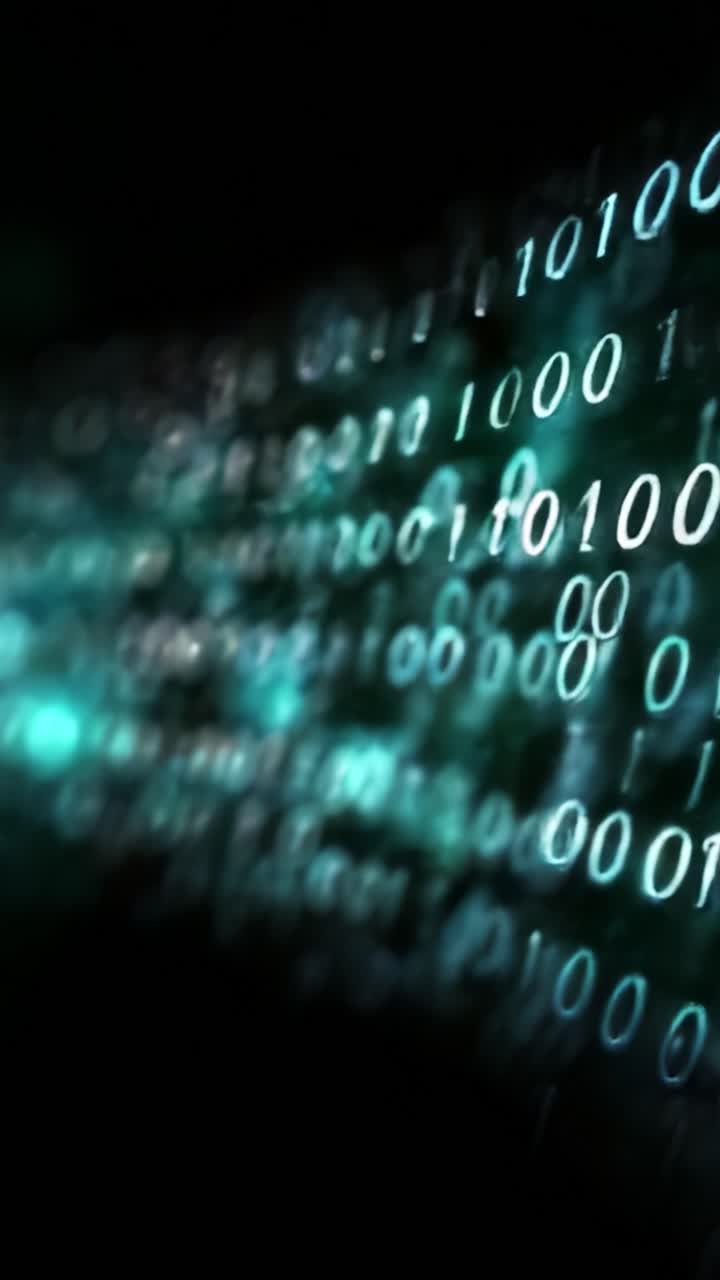 Dynamic Visual Representation of Binary Code Flowing in a Digital Space Depicting Technology and Data Communication in a Futuristic Context