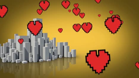 corazones digitales volando sobre una ciudad