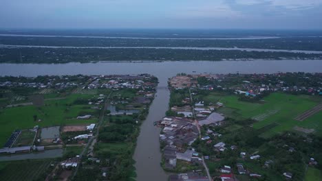 Aerial-view-of-brick-kilns-and-canal-in-Vinh-Long-in-the-Mekong-Delta,-Vietnam