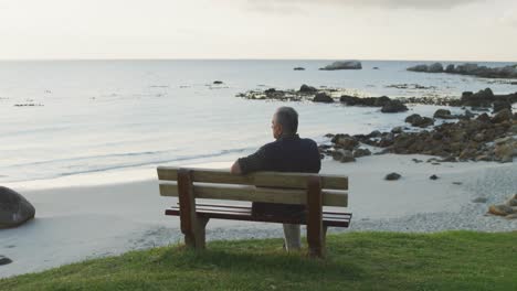 rear view of a senior man sitting on a bench