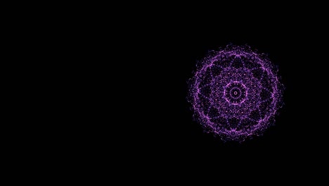 video de púrpura abstracto, patrón de caleidoscopio que se ensancha y se estrecha en repetición sobre un fondo negro.
