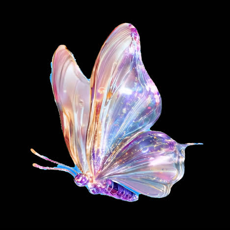 ethereal iridescent butterfly on black animation isolated asset, transparent 4k video, alpha