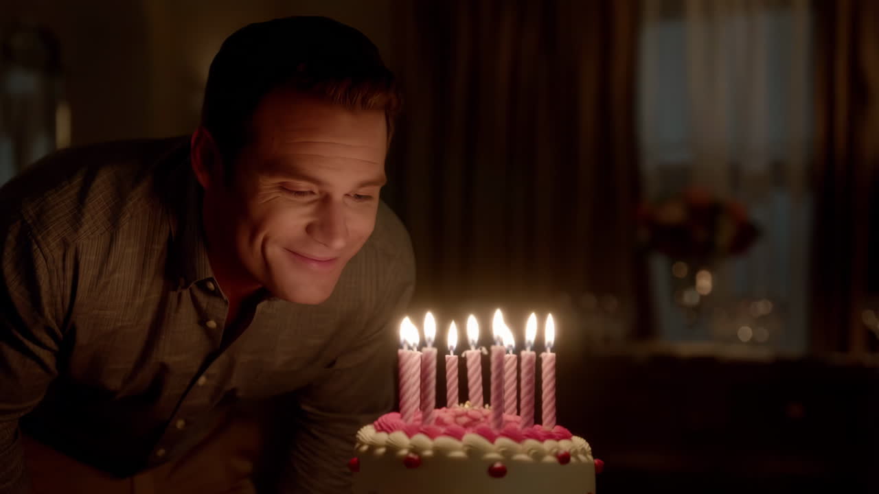 Man blowing out birthday candles