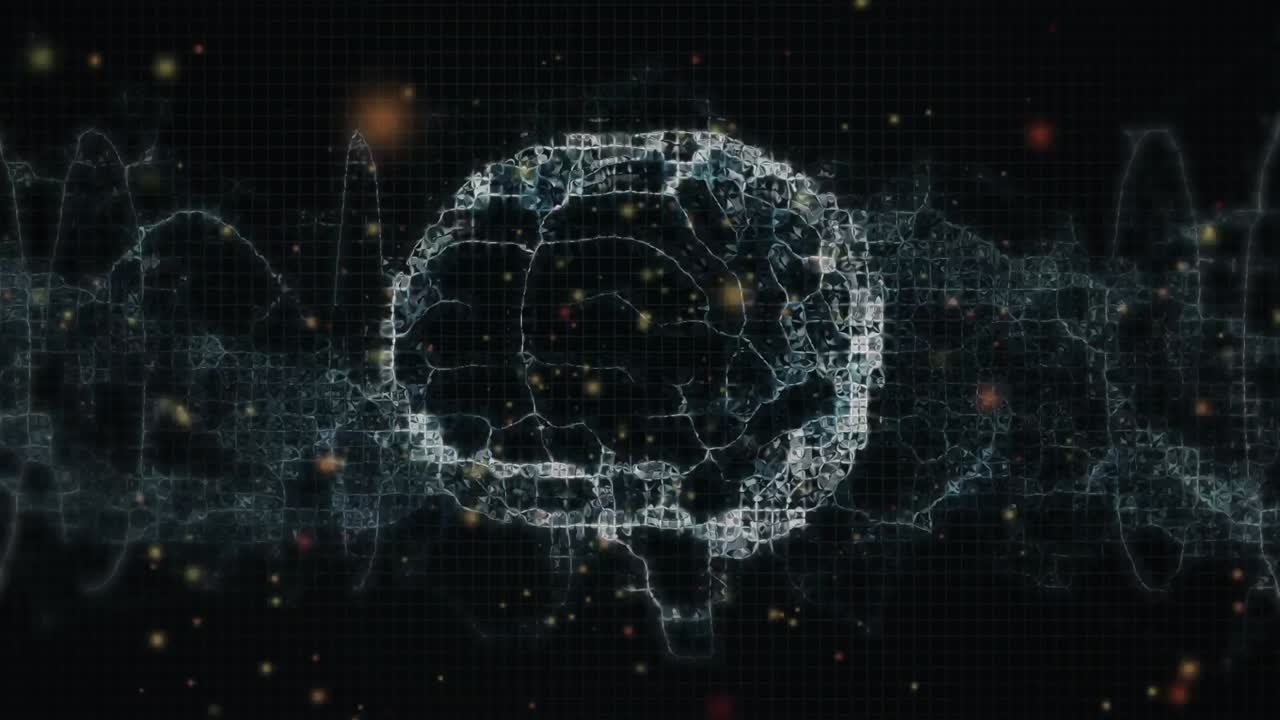 Animation of brain and human brain spinning on black background