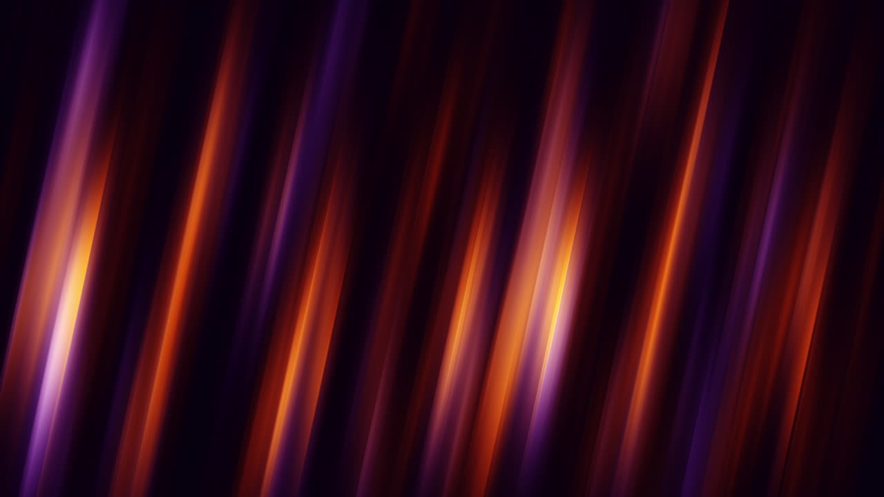 Dynamic movement of hot glowing gradient stripes on purple background. Abstract geometric animation of diagonal lines. Looped motion graphics.