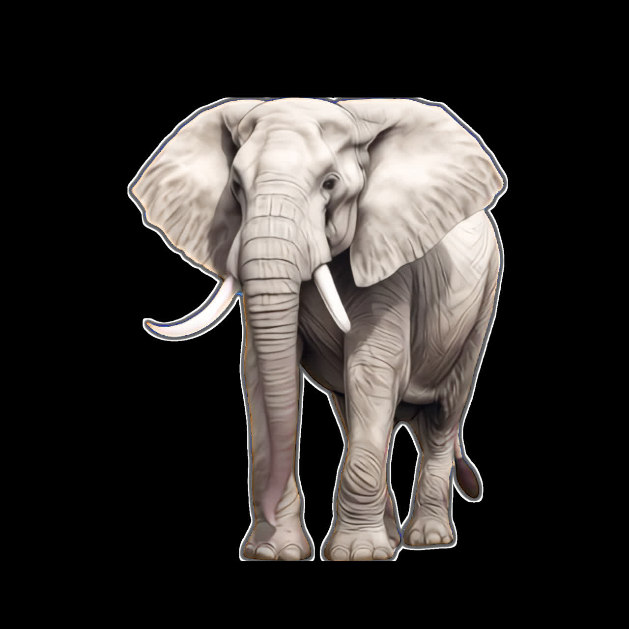 Majestic elephant animation isolated asset, transparent 4K video, alpha channel, ProRes 4444