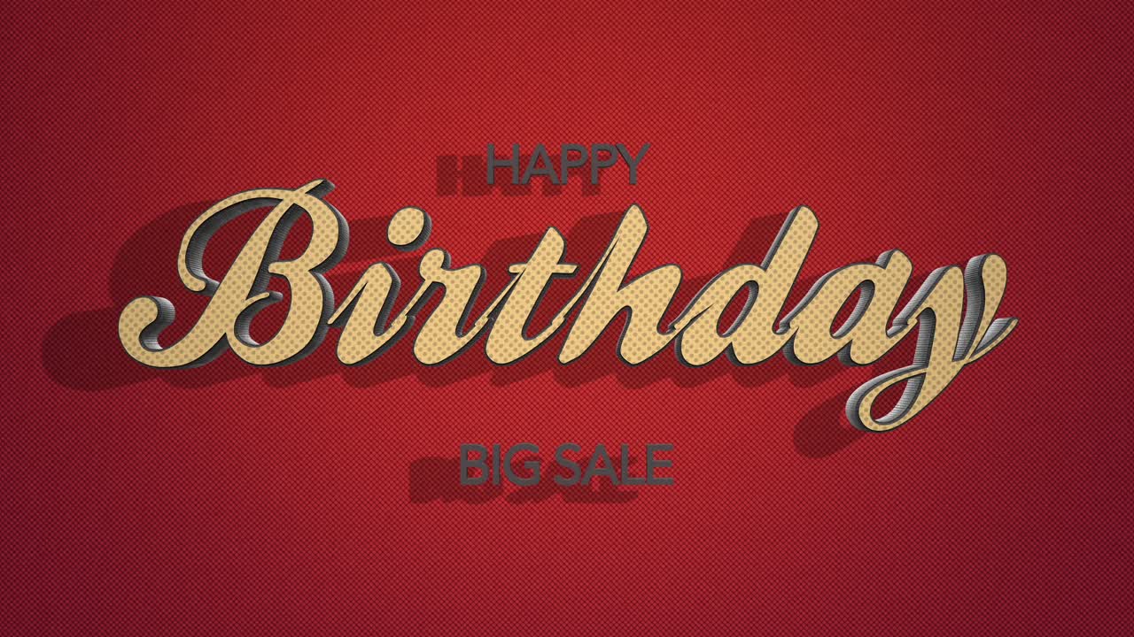 feliz cumpleaños retro y texto de gran venta en textura vintage roja al estilo de los años 80