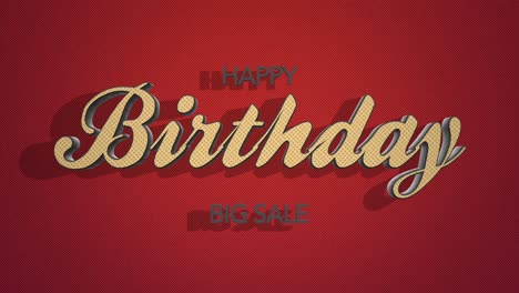 retro happy birthday and big sale text on red vintage texture in 80s style