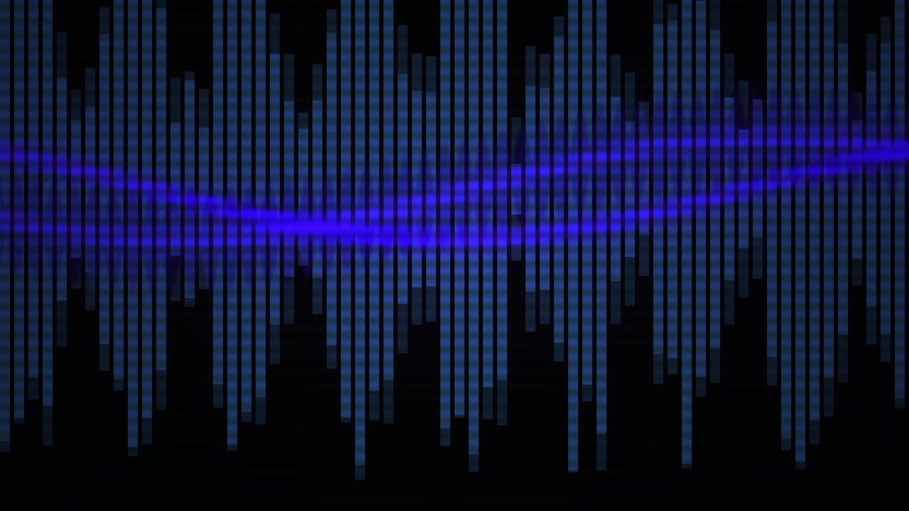 Digital Audio Equalizer with Pulsating Blue Bars and Glowing Purple Wave