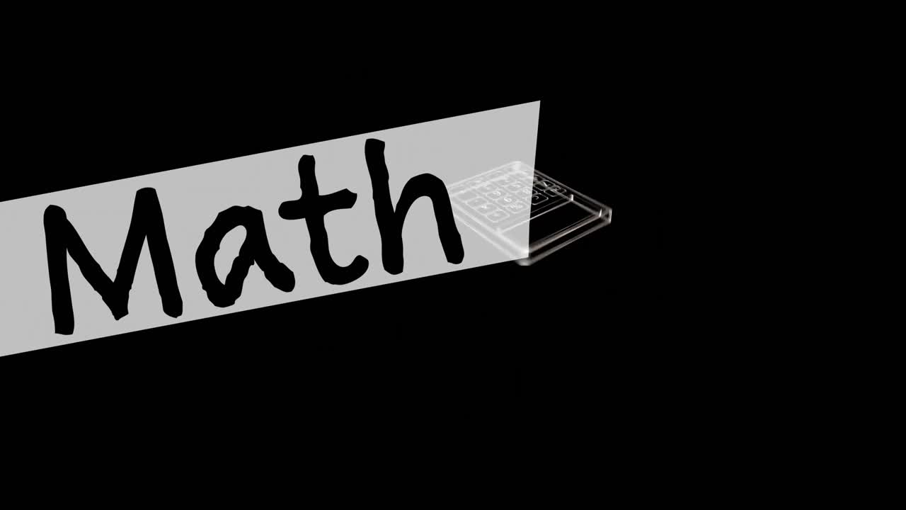 animación de texto de matemáticas sobre iconos escolares en fondo negro