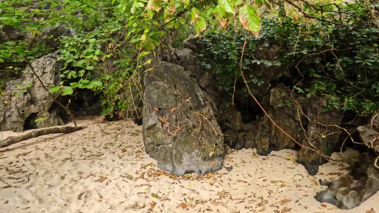 Immersive island hopping scene through tropical cove in Palawan Philippines