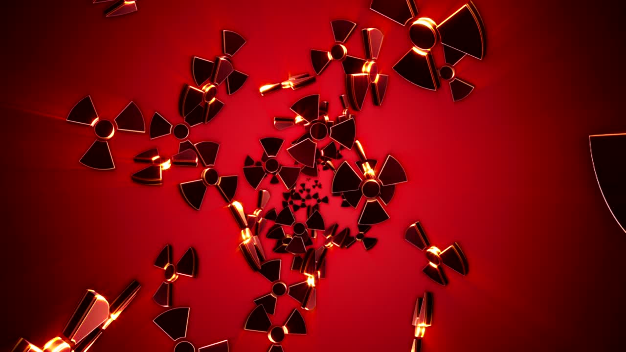 Nuclear, Radiation Hazard Danger Symbols Animation, Rendering, Background, Loop