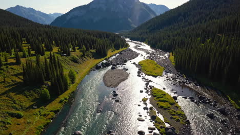 scenic aerial view of a winding river through a dense forest and mountain valley