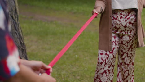 friends playing limbo outdoors