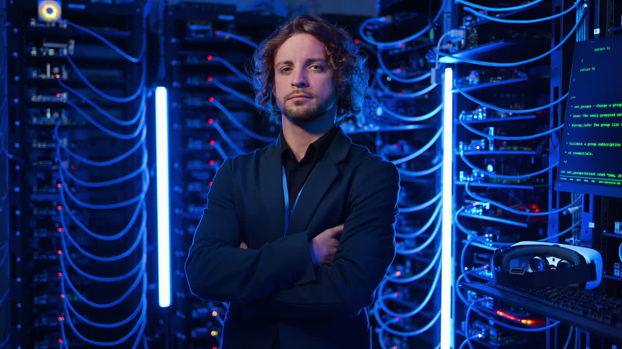 Man standing in a server room