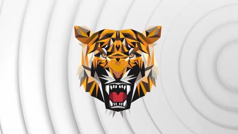 animation of digital tiger face over circular pattern against white background