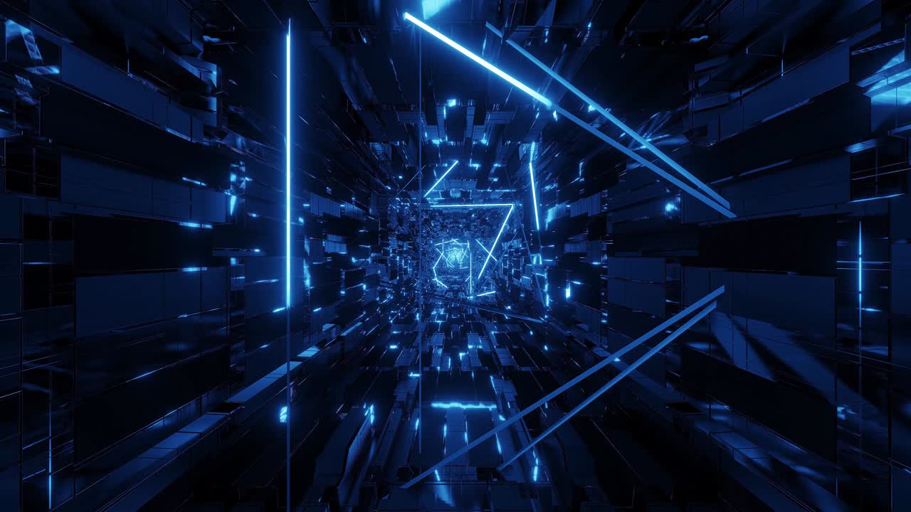 abstract glowing wireframe design graphic artworkwith technical tunnel corridor 3d illustration motion background live wallpaper club visual vj loop