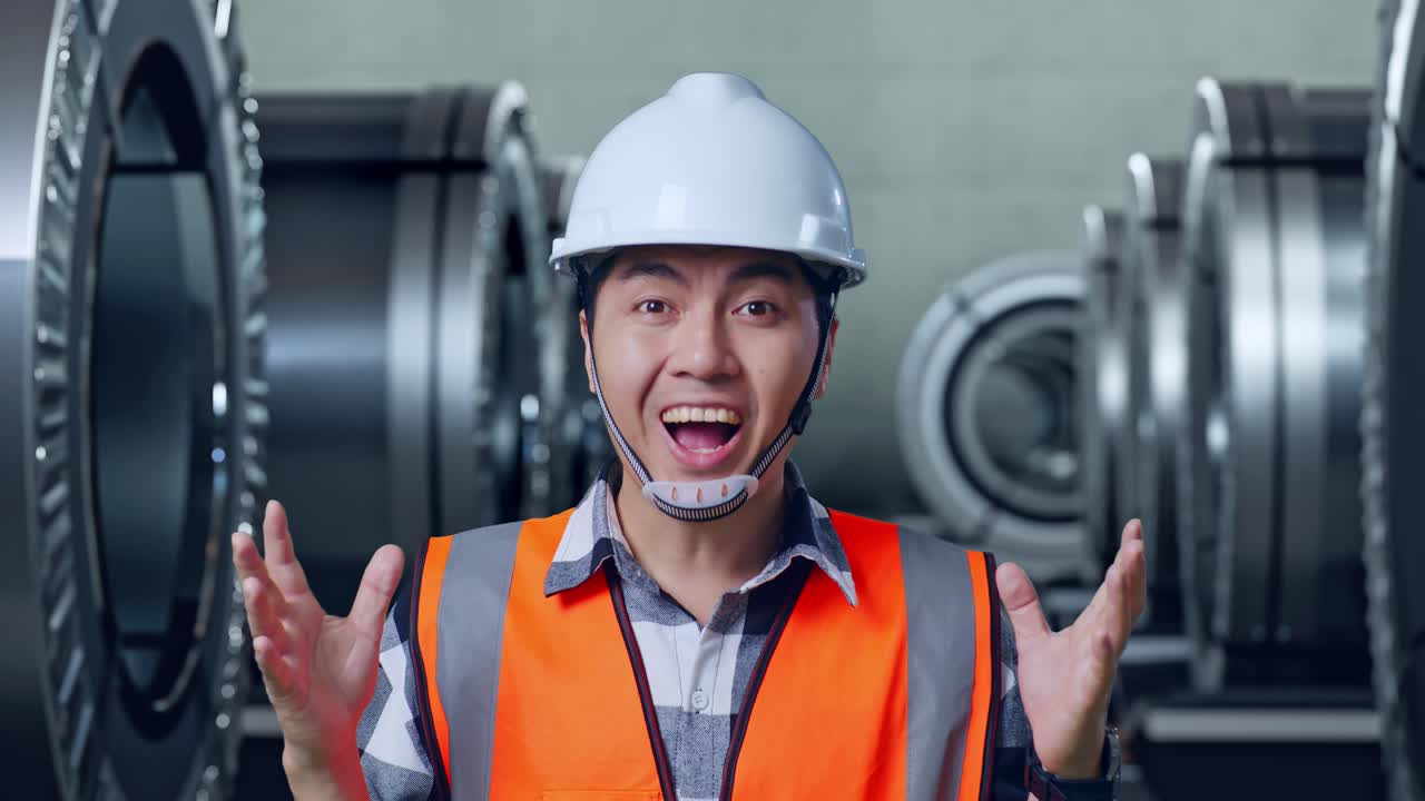 산업 환경에서 엔지니어가 놀라움에 반응합니다.