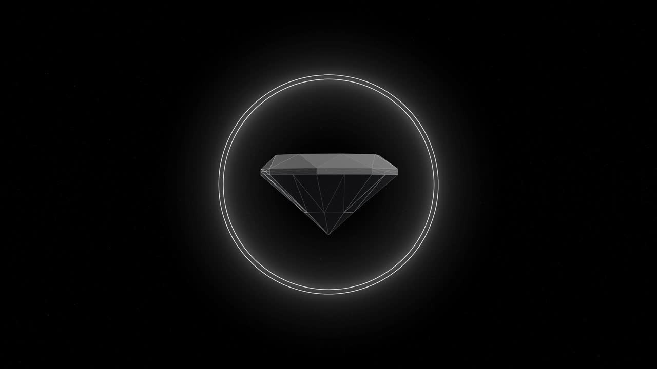 diamante giratorio 3d en un círculo luminoso sobre un fondo negro