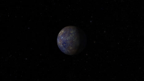 CGI-composite:-planet-Mercury-rotating,-center-wide-shot,-half-lit-with-a-starry-background