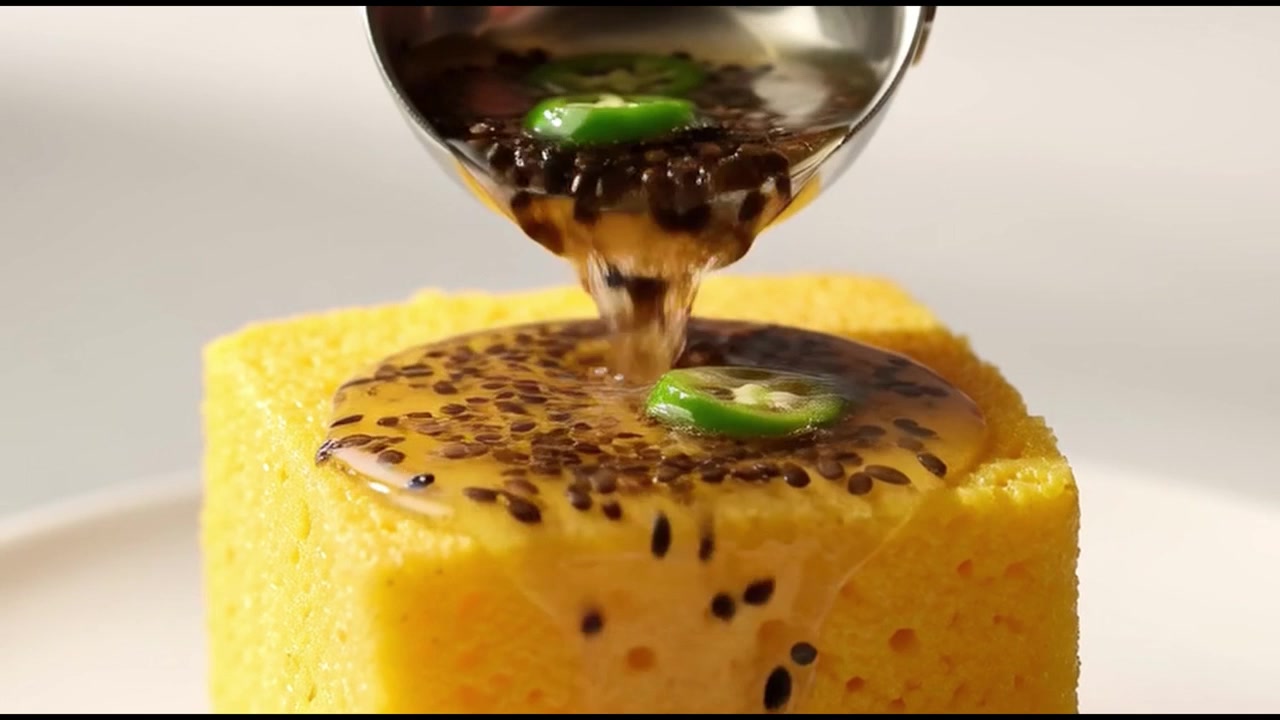 Pouring Spiced Syrup over Khaman Dhokla