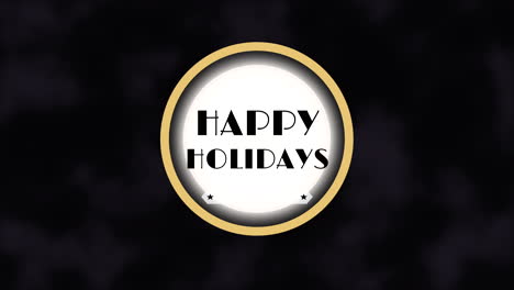 Cheerful-holiday-greeting-Happy-Holidays-circle-surrounded-by-yellow-stars-on-dark-background