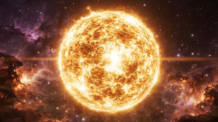 Uma Transformação Dinâmica de uma Estrela Celestial: De uma Explosão Cósmica a uma Presença Radiante e Flamejante no Universo Expansivo