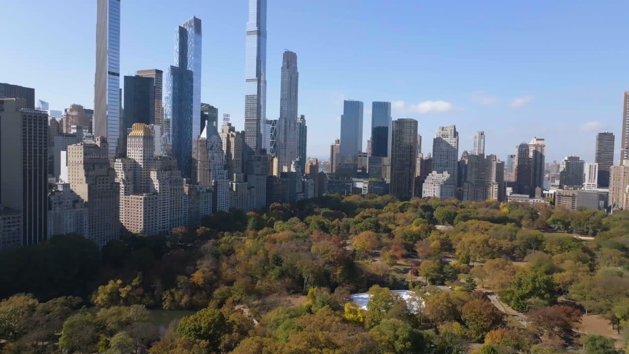 Aerial view over condos in Lenox hill, toward Central park and Billionaires row, NY