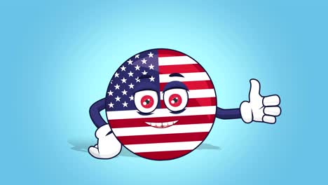 cartoon usa icon flag united states america thumb up like with face animation with alpha matte