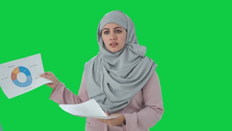 muslim manager talking in meeting green screen