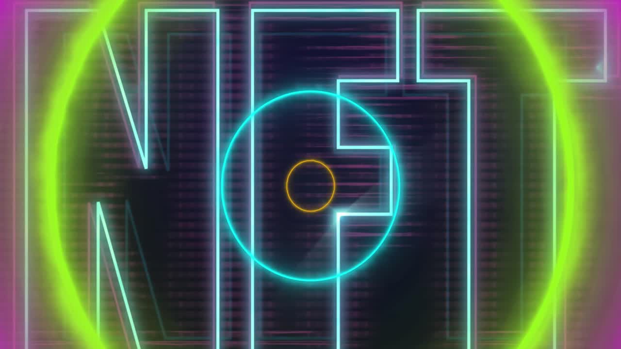Animation of neon circles over nft on black background