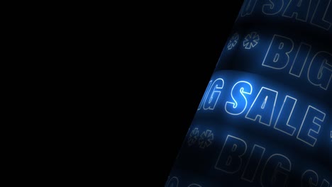 big sale blue neon text rotating animation seamless loop background with copy space for your text. 4k 3d rendering looping for your promotional advertising and special marketing title or trailer.