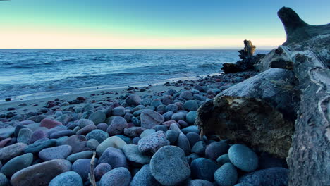 stony baltic sea shore in cloudy autumn weather