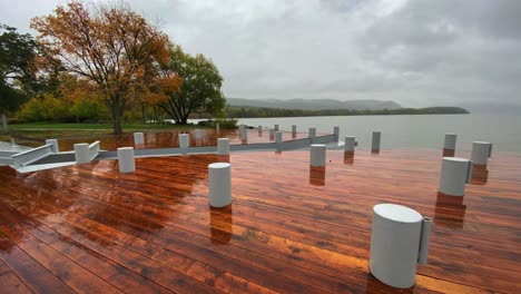 Clouds-time-lapse-on-a-rainy-day-in-Beacon,-New-York-over-the-Hudson-River