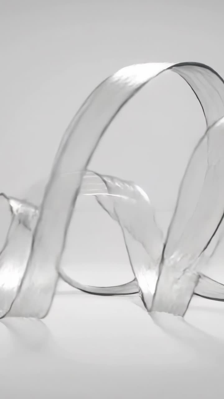 Vertical video: Gliding clear bands making loops crossing shiny floor, camera moving showing detail
