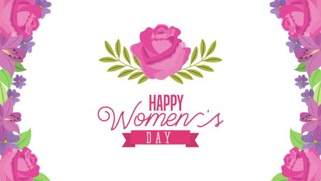 happy womens day card with flowers and lettering